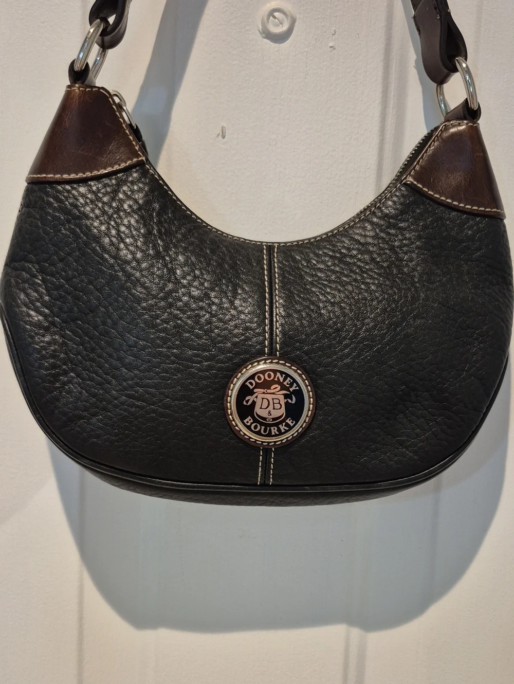 Dooney & Bourke Black and Brown Pebbled Leather Small Hobo